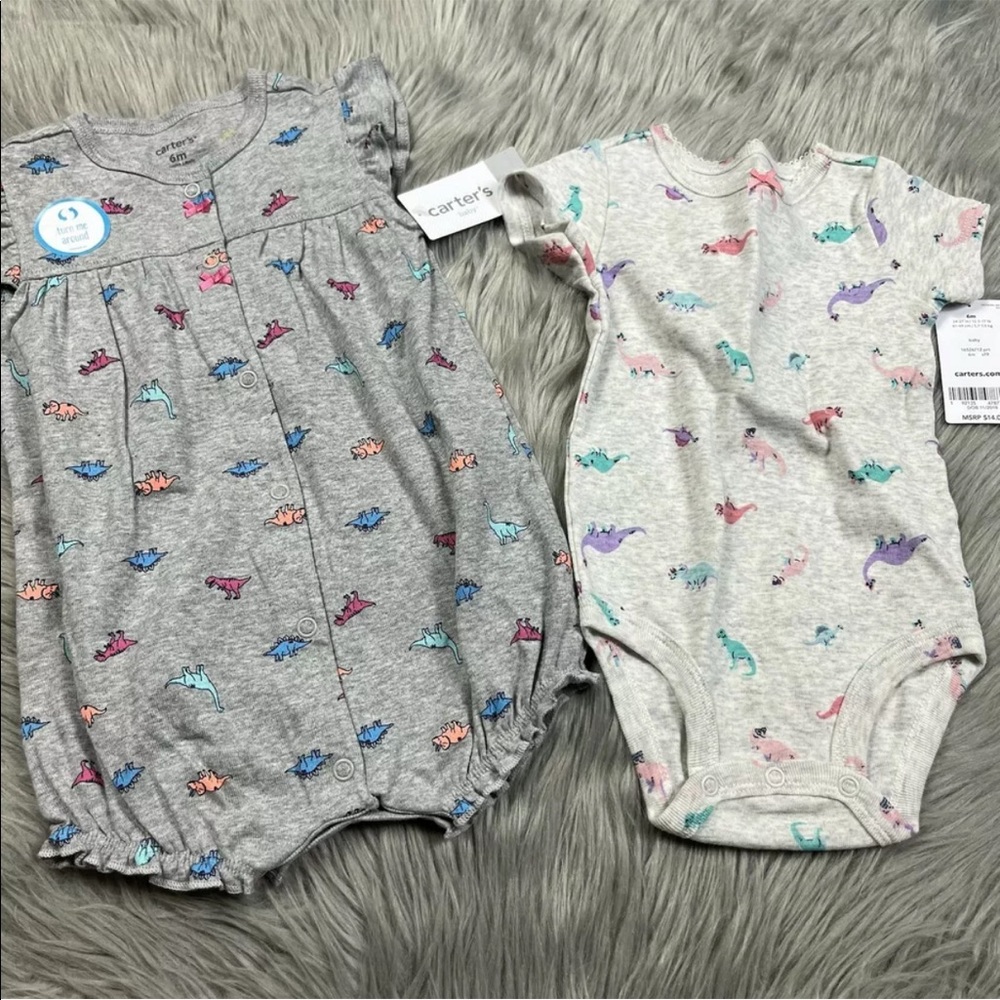 Carters Bundle Of 2 Baby Girls 6m Dinosaur Romper One Pieces